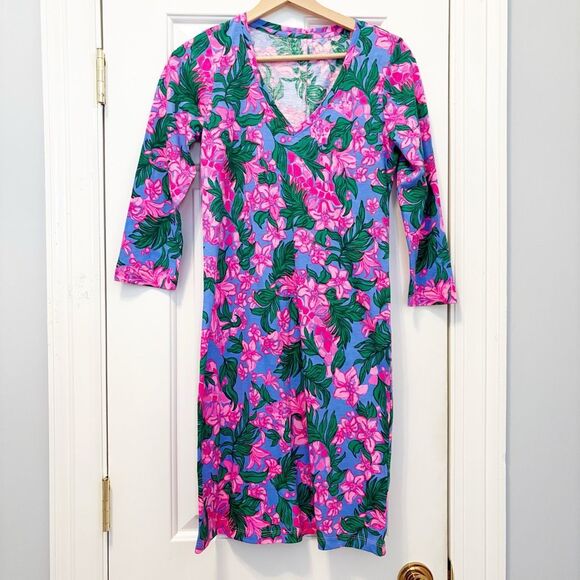 NWT Lilly Pulitzer  Tessa Dress Floral  V-Neck Size XS Tropical Palm Beach - Picture 4 of 9